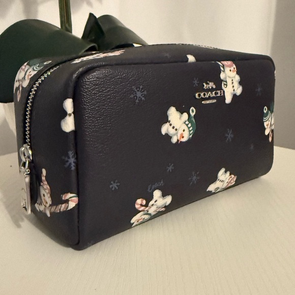 Coach Small Boxy Cosmetic Case Snowman Print Midnight Multi C7408 NWOT - Picture 2 of 5